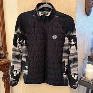 Lauren Ralph Lauren Women Black Gray Aztec Tribal Print Zipped Jacket Size Large